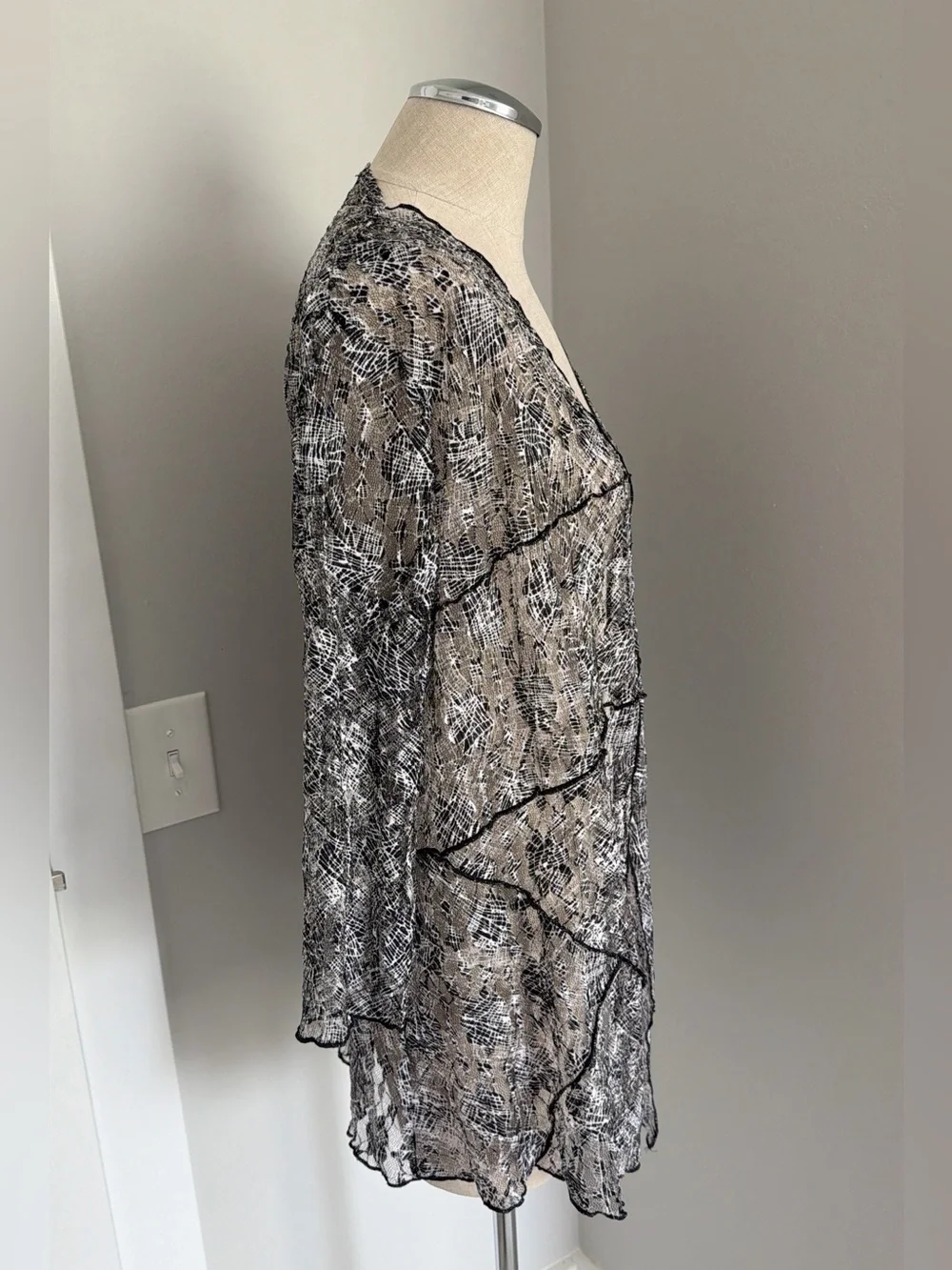 Bali Women's Sheer Chiffon Shawl/Wrap Print Ruffle Accent Black